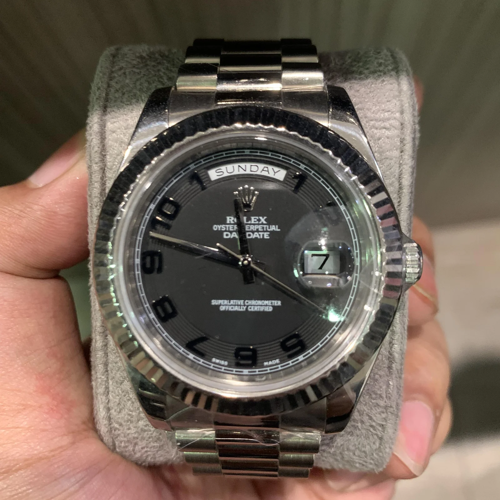 Day-Date II White Gold Black Concentric