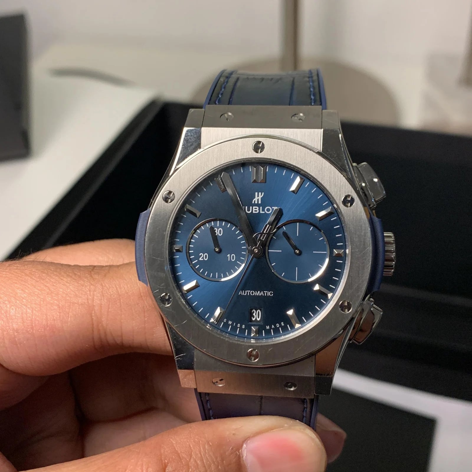 Classic Fusion 42 Chronograph Titanium / Blue / Rubber