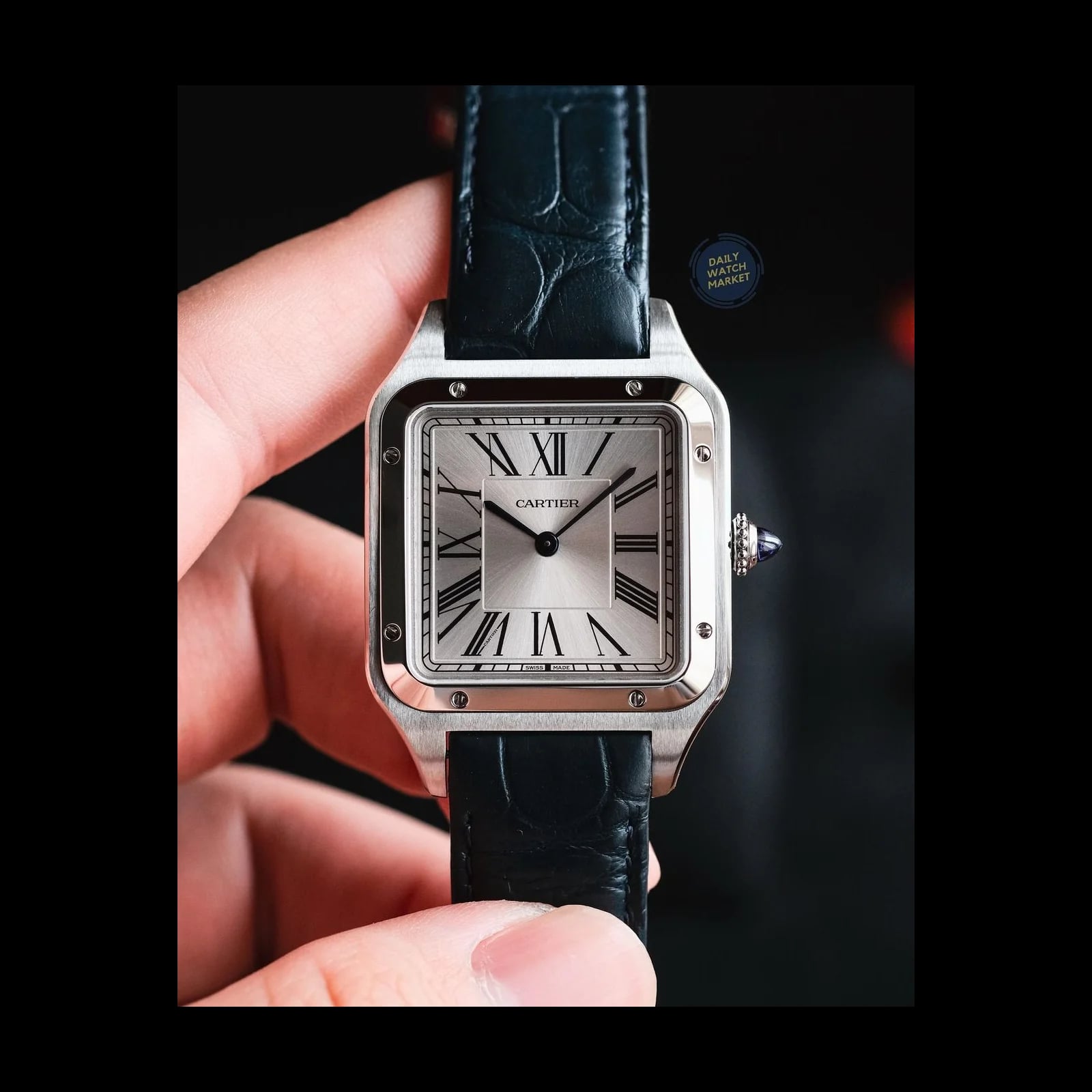 Santos Dumont Large / Blue Alligator Strap