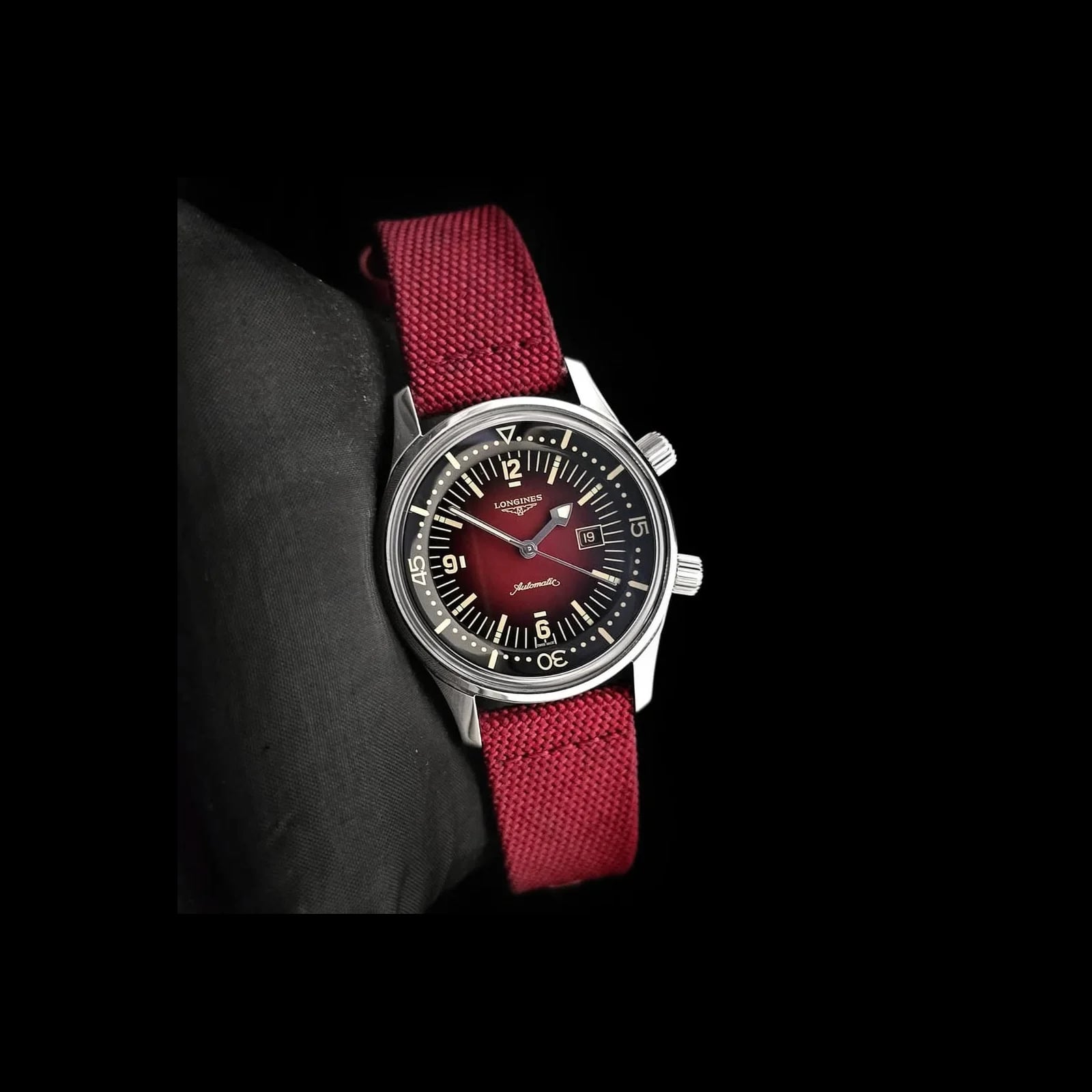 Legend Diver 36 Stainless Steel / Burgundy / Strap