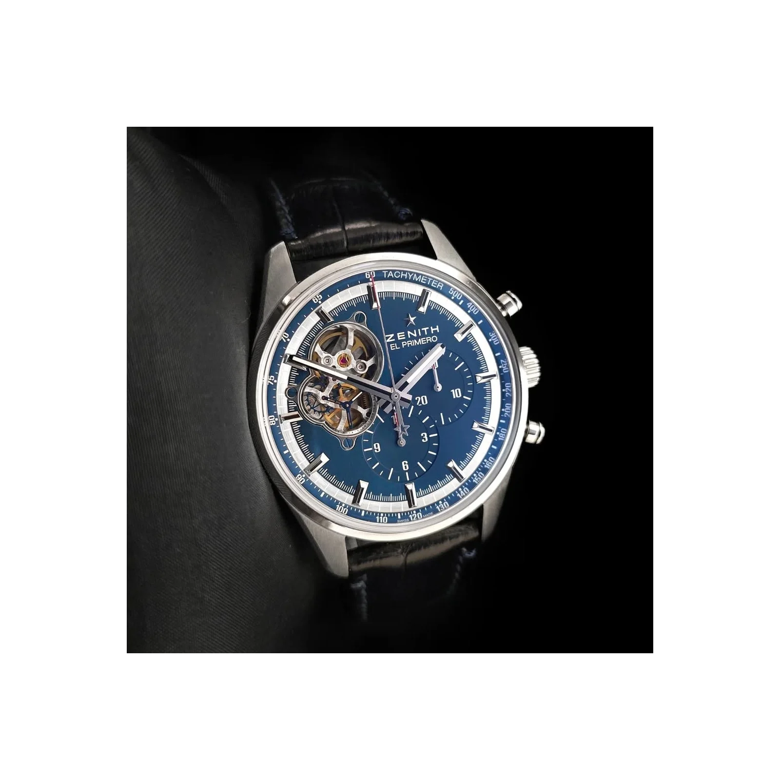 El Primero Chronomaster Open Stainless Steel / Blue / Alligator