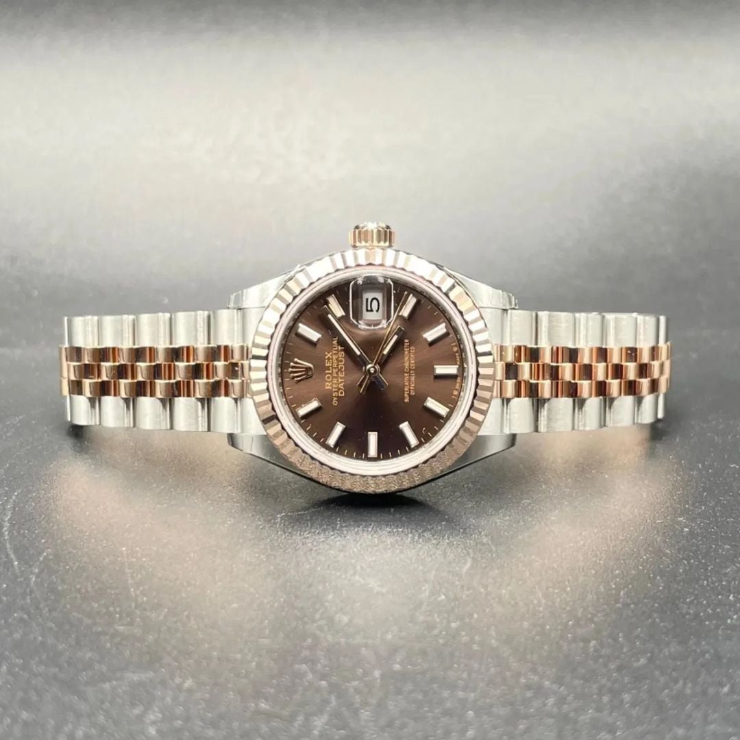 Lady-Datejust 28 Rolesor Rose Fluted / Jubilee / Chocolate
