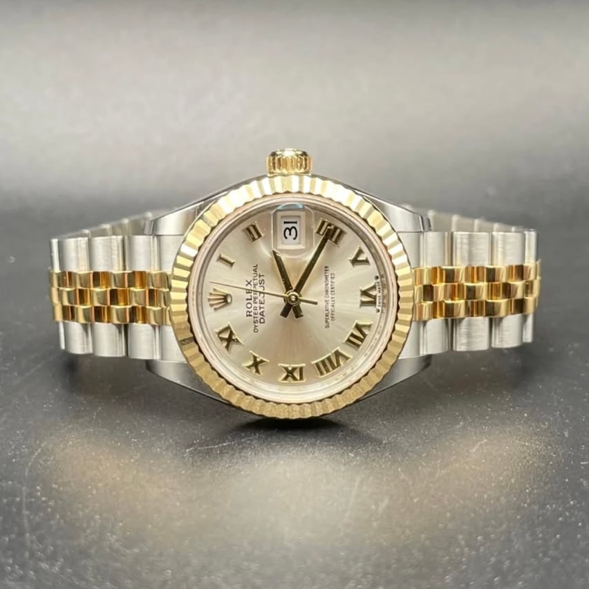 Lady-Datejust 28 Rolesor Yellow Fluted / Jubilee / Silver Roman