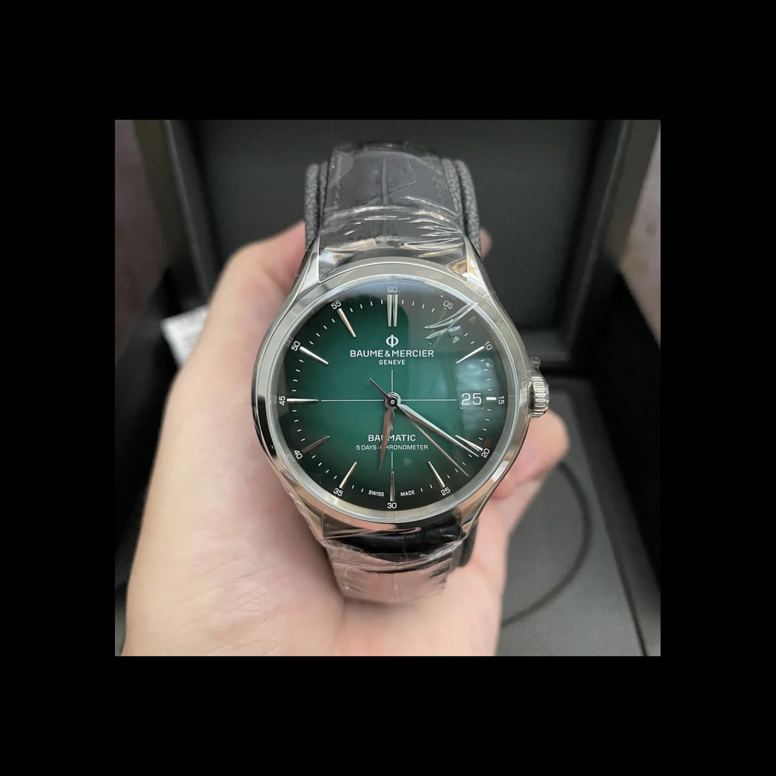 Clifton Baumatic Stainless Steel / Green / Strap / COSC
