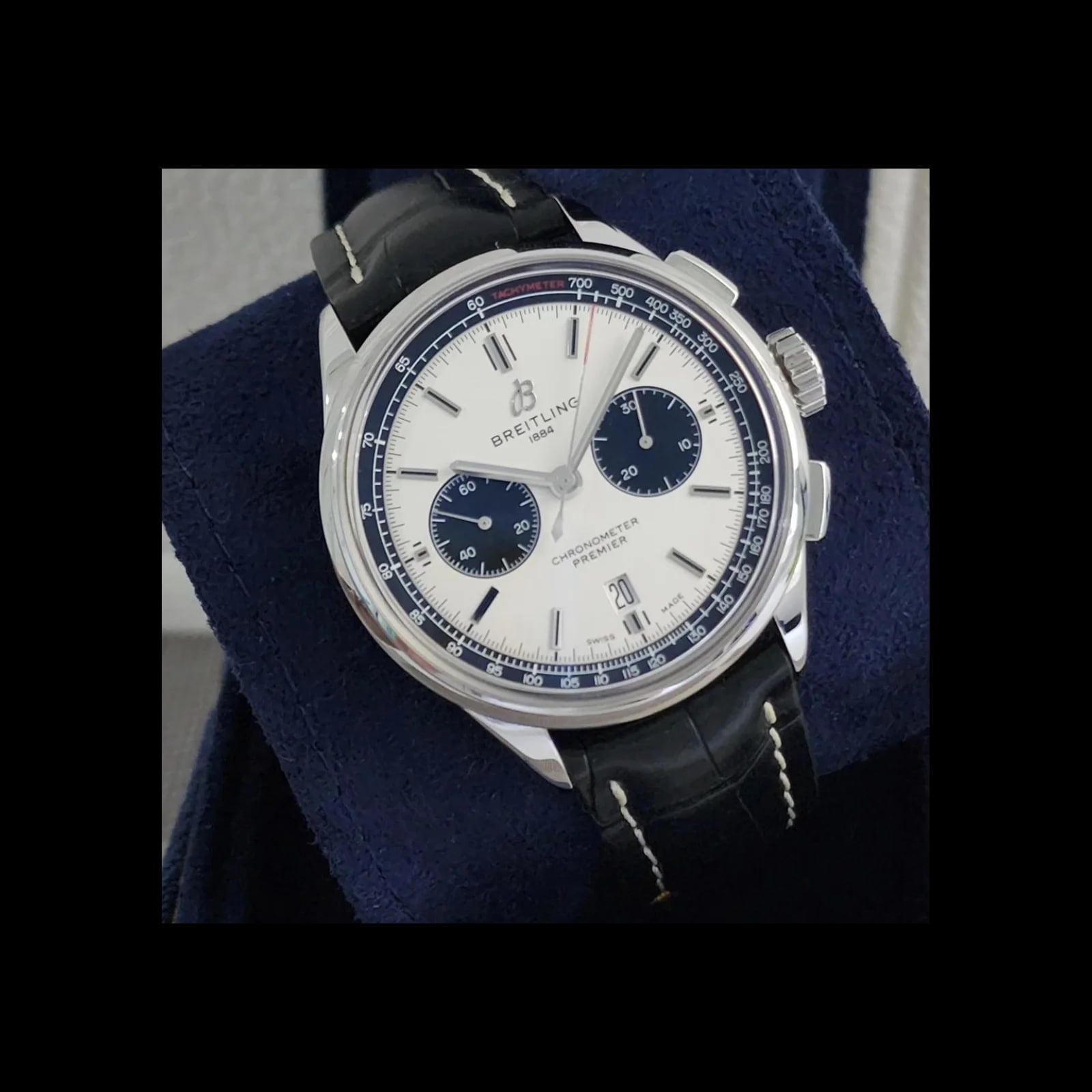 Premier B01 Chronograph 42 Stainless Steel / Silver / Croco / Pin