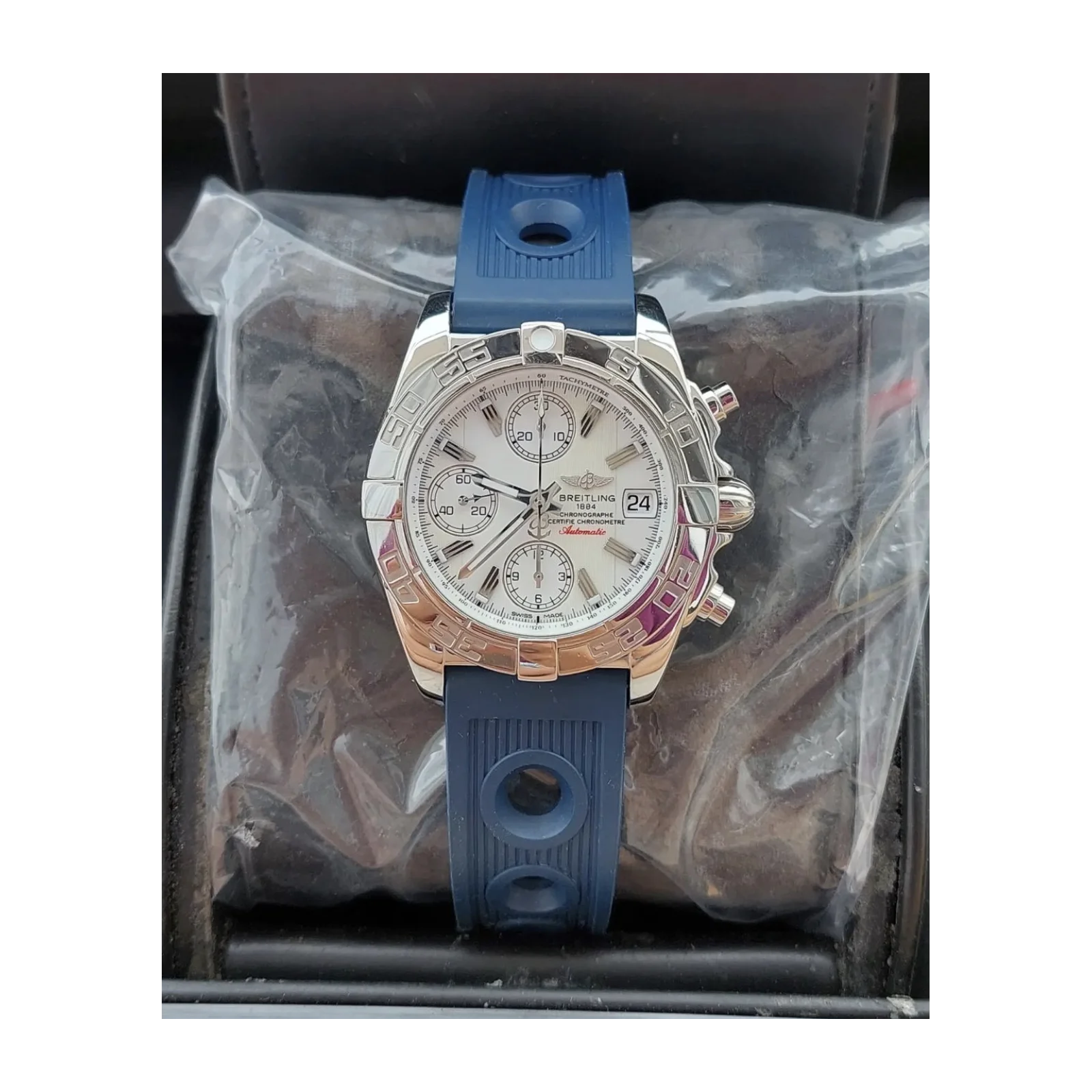 Chronograph Galactic White / Blue Rubber