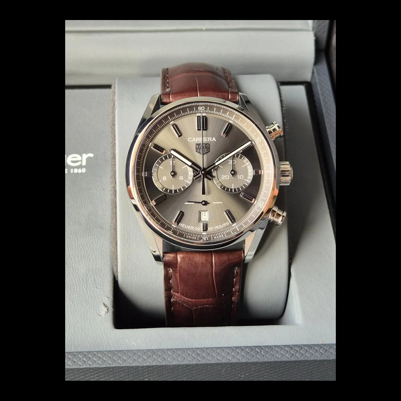 Carrera Calibre Heuer 02 42 Stainless Steel / Grey / Strap
