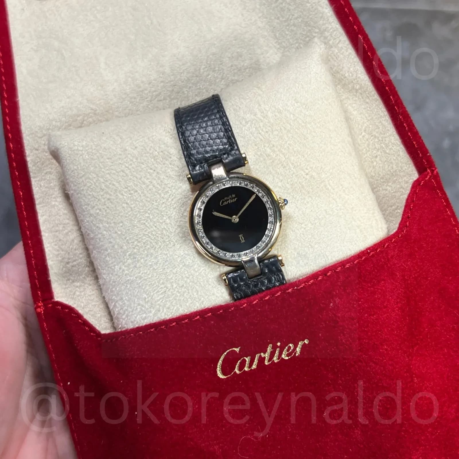 Thumb Vintage Cartier Must de Cartier Vendôme Round Vermeil 925 Black Spider Dial Ref. LX2567
