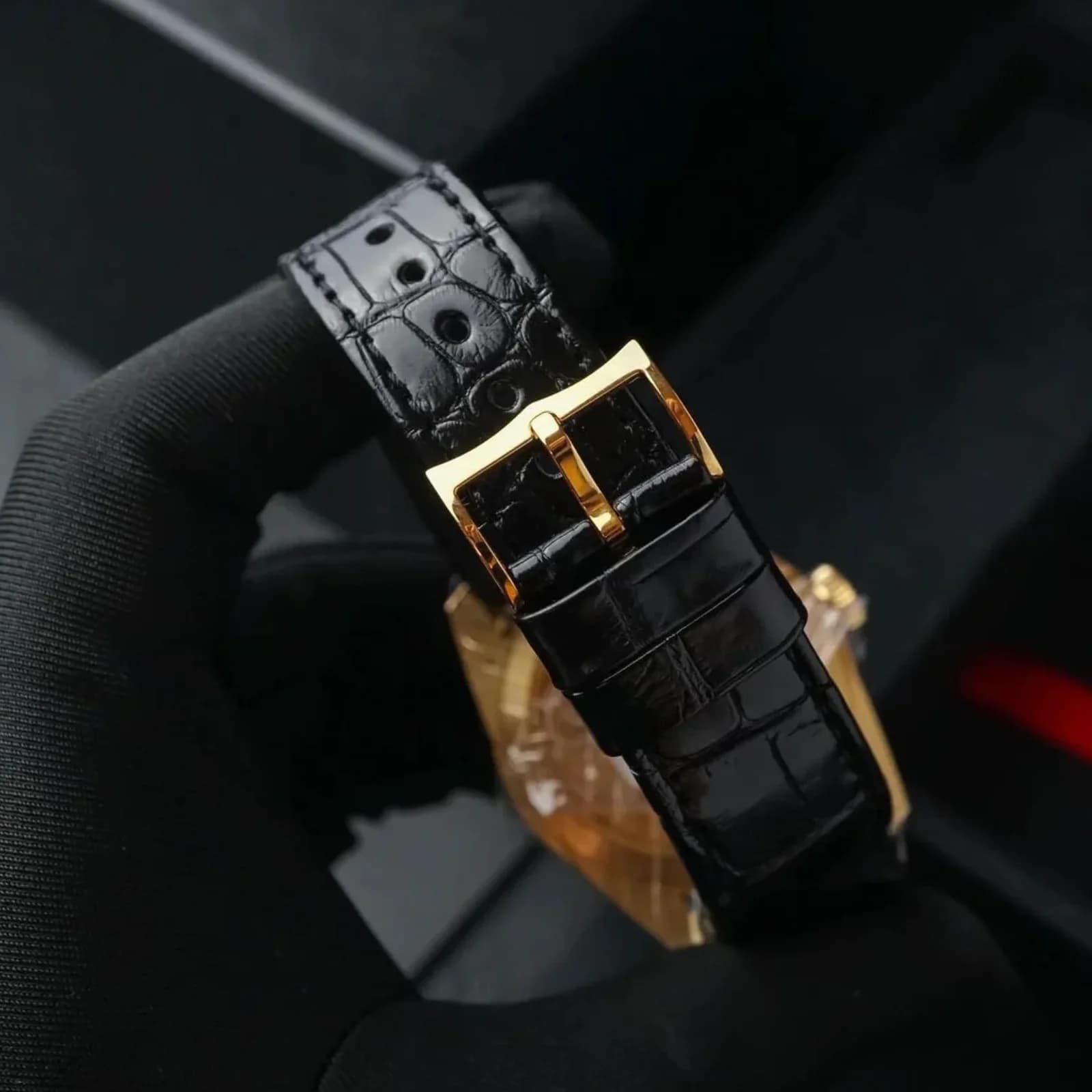 Thumb Glamour Date+Day 39mm With Jacquard Dial 18k Gold Case Leather Strap