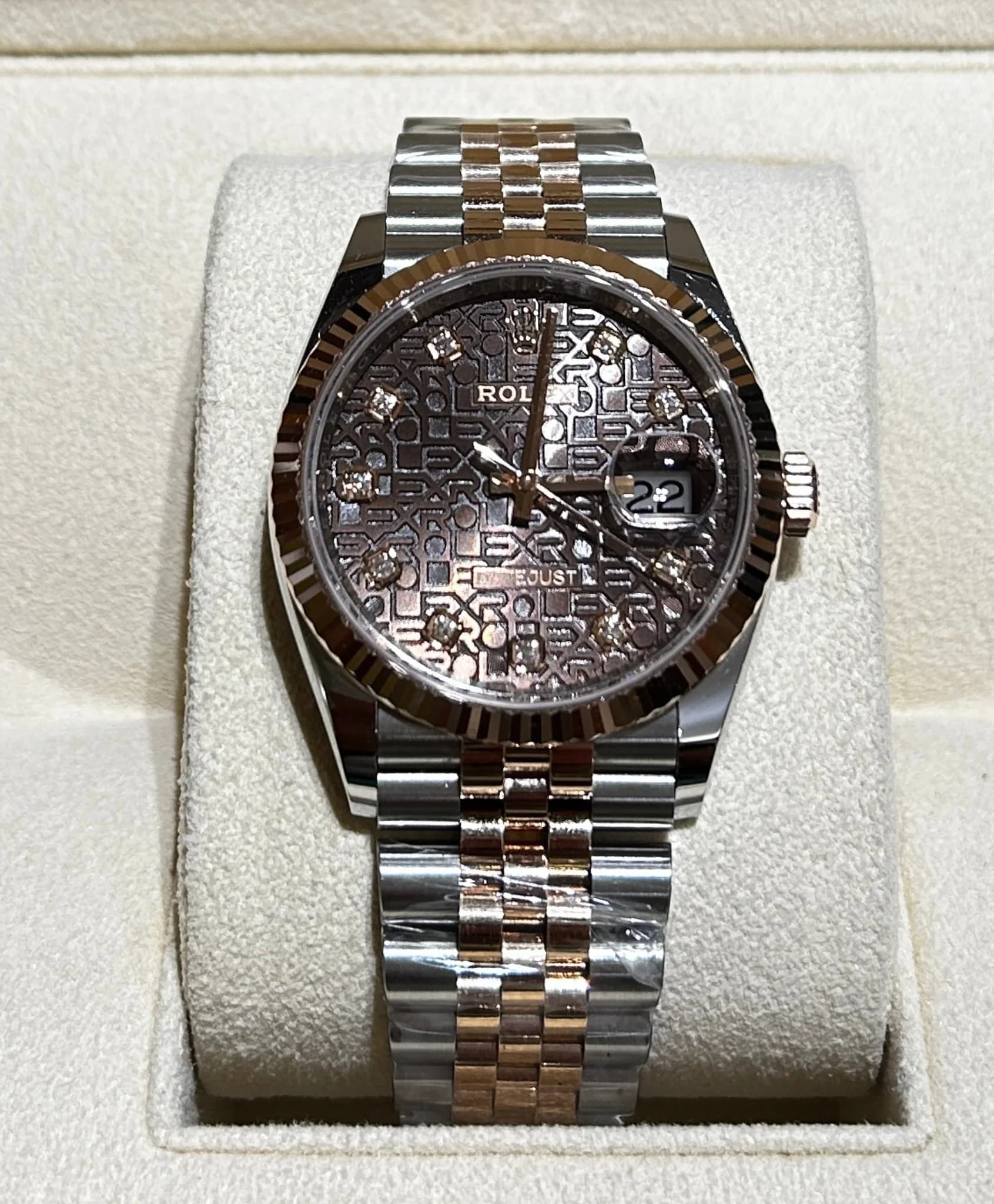 Thumb Datejust 36 Stainless Steel / Everose / Fluted / Chocolate Computer / Jubilee