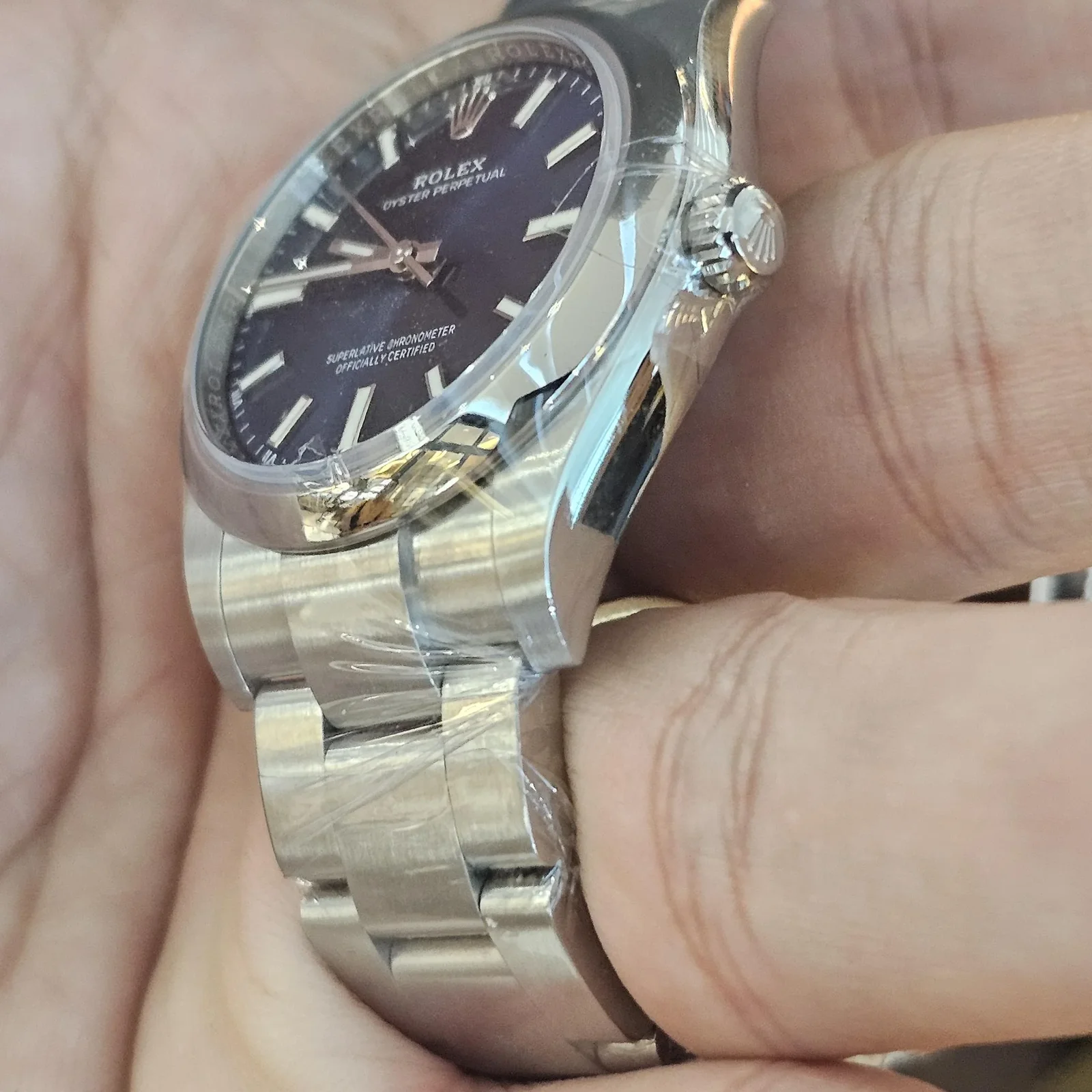 Thumb Oyster Perpetual 34 Stainless Steel / Blue