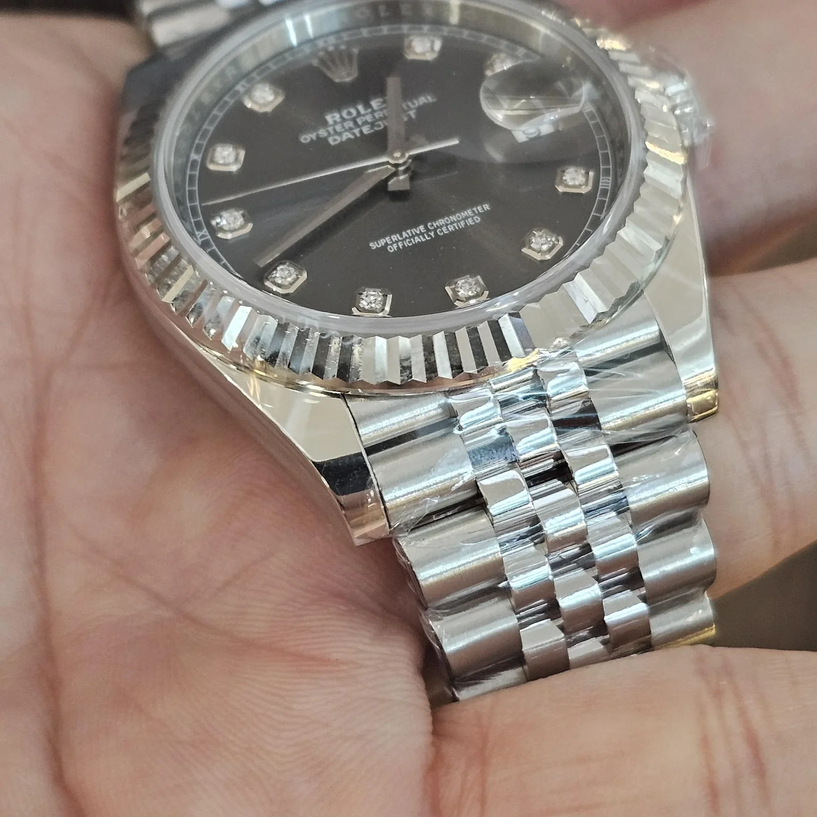 Thumb Datejust 41 Stainless Steel Fluted / Jubilee / Dark Rhodium - Diamond