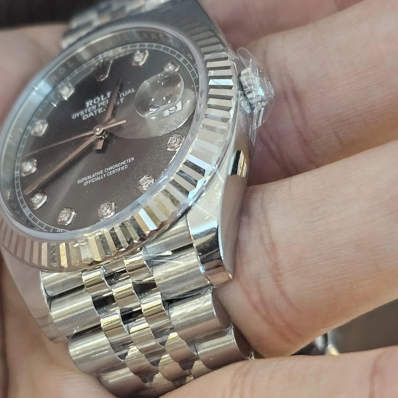 Thumb Datejust 41 Stainless Steel Fluted / Jubilee / Dark Rhodium - Diamond