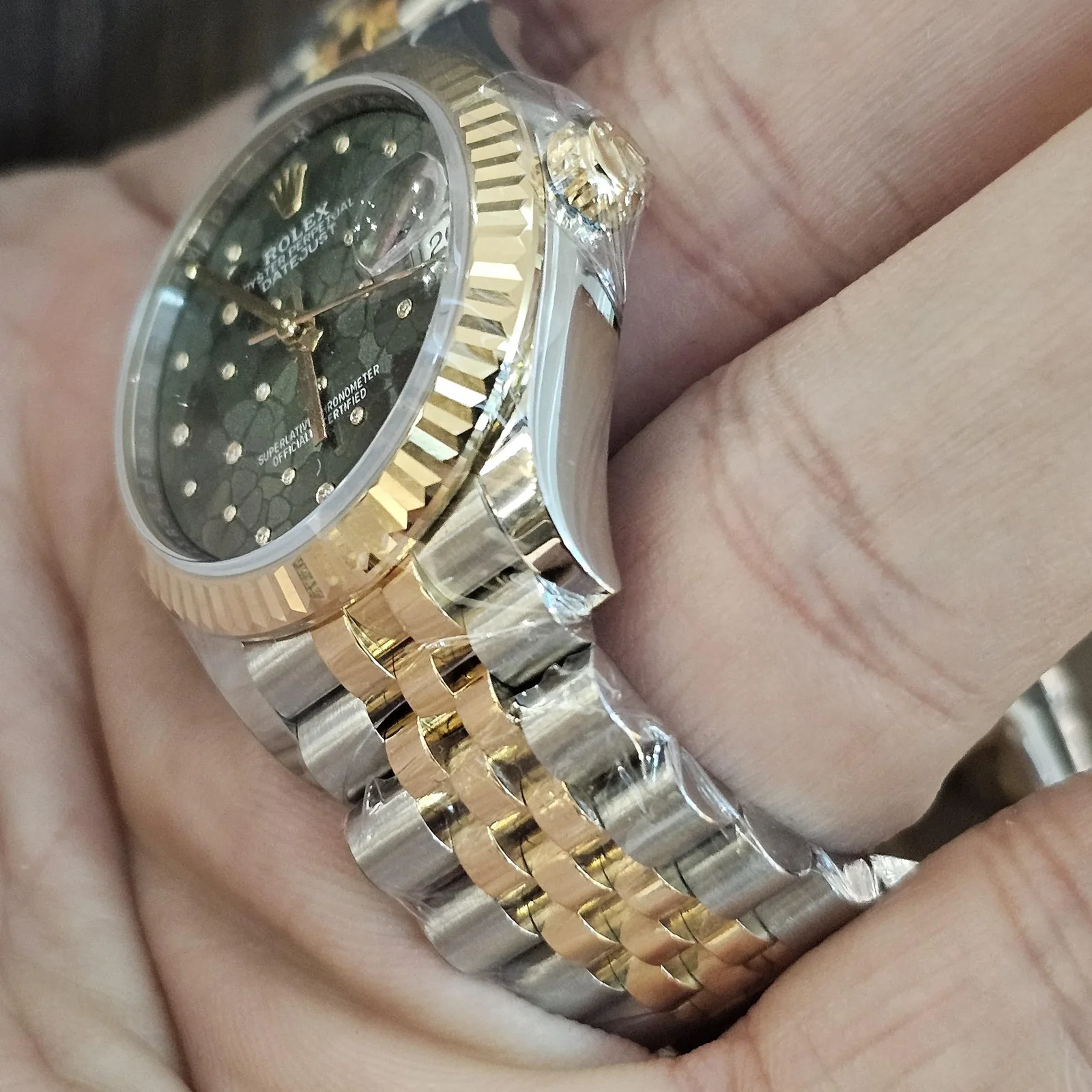 Thumb Datejust 31 Stainless Steel / Yellow Gold / Fluted / Olive - Floral / Jubilee