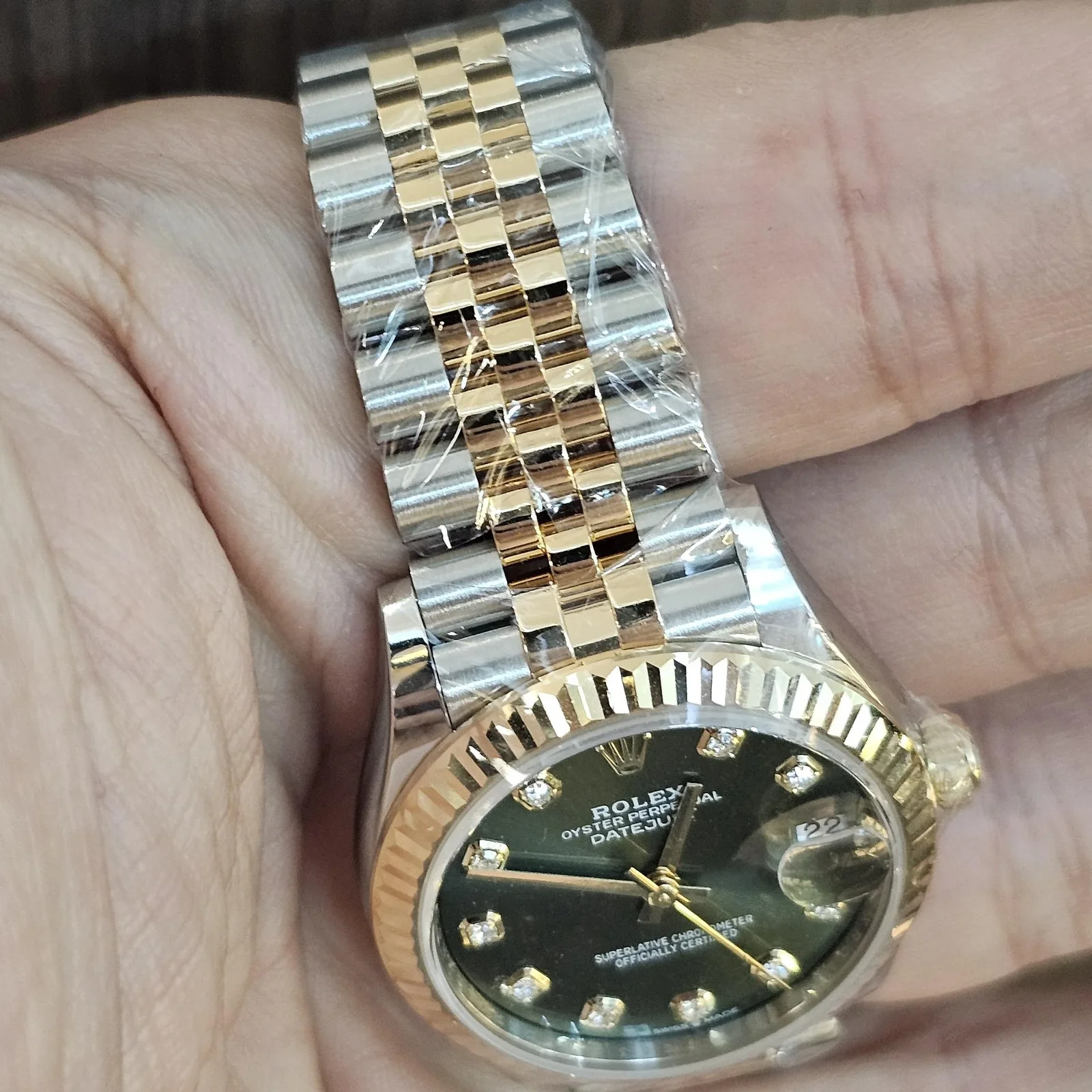 Thumb Datejust 31 Stainless Steel / Yellow Gold / Fluted / Olive - Diamond / Jubilee