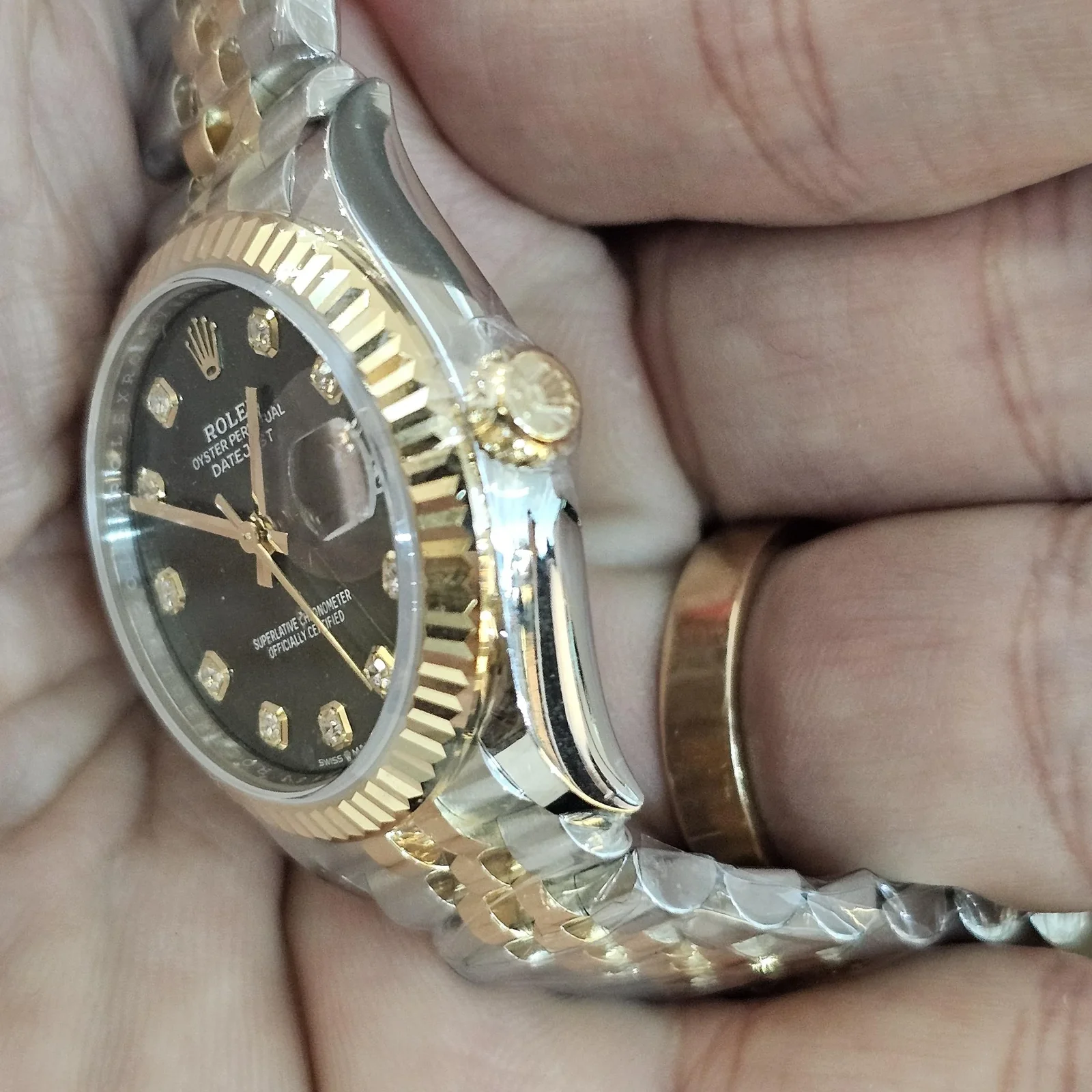 Thumb Datejust 31 Stainless Steel / Yellow Gold / Fluted / Olive - Diamond / Jubilee
