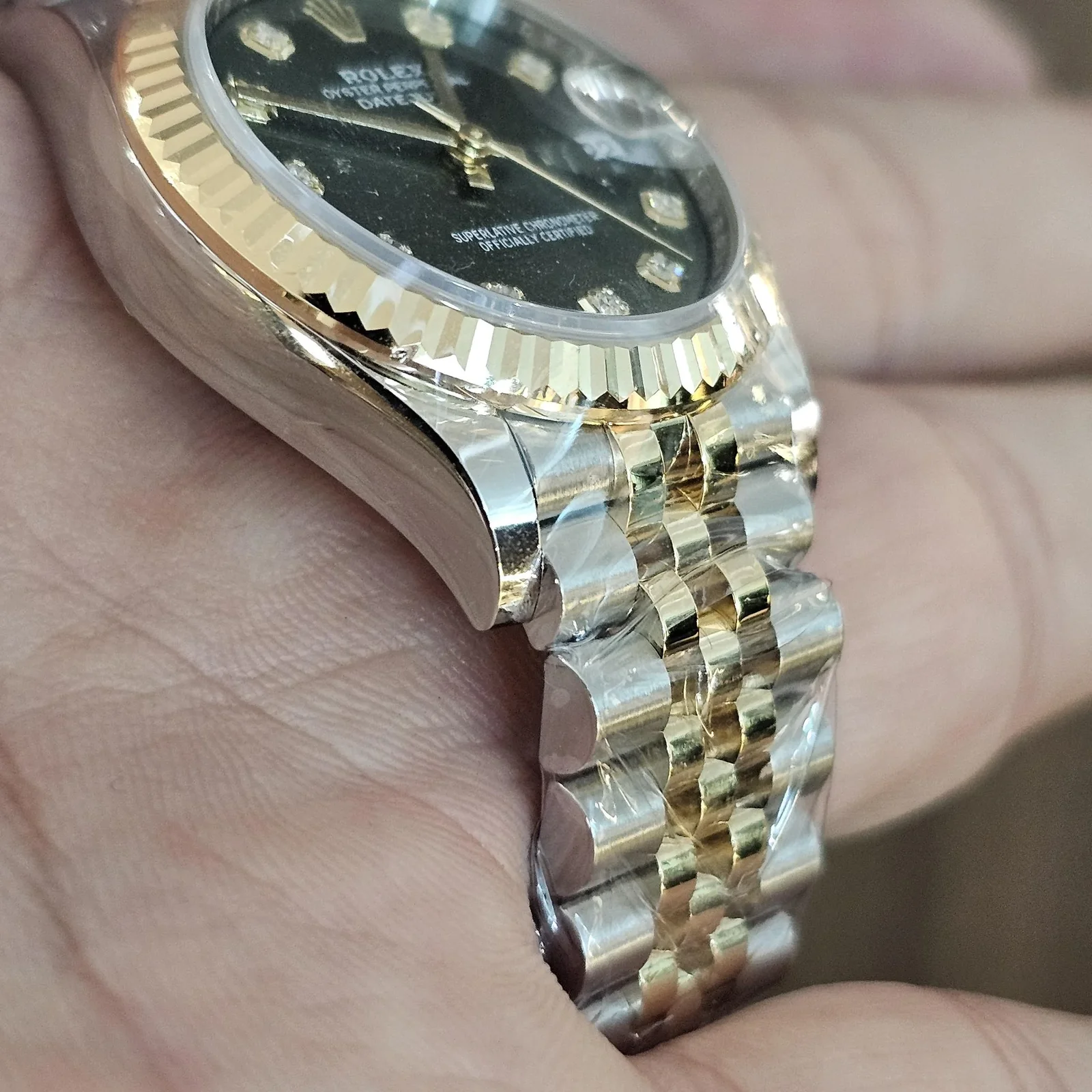 Thumb Datejust 31 Stainless Steel / Yellow Gold / Fluted / Olive - Diamond / Jubilee