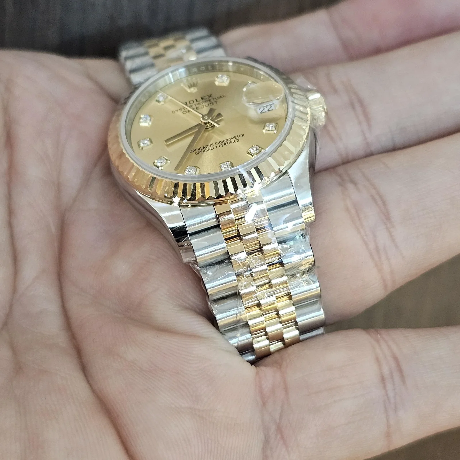 Thumb Datejust 31 Stainless Steel / Yellow Gold / Fluted / Champagne - Diamond / Jubilee