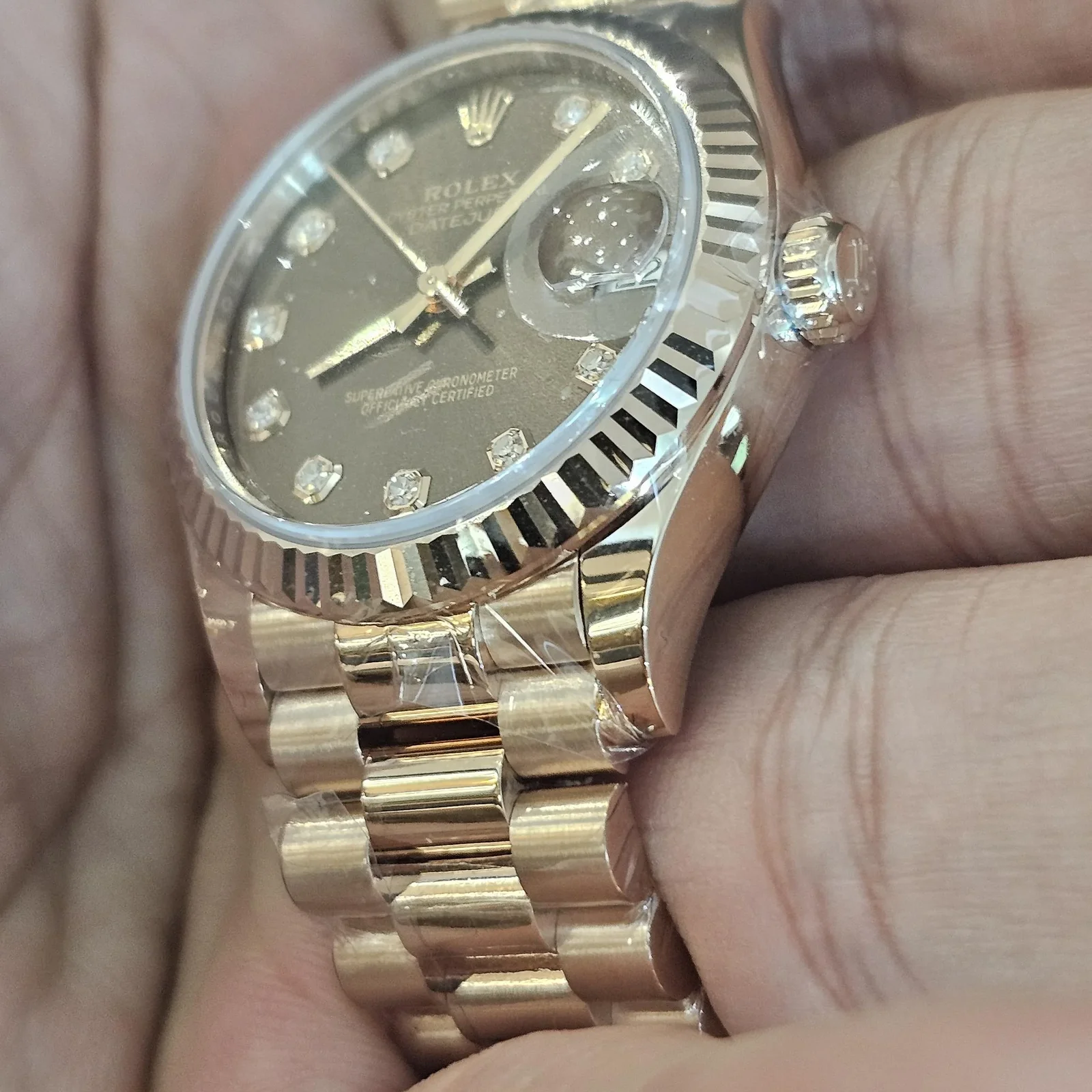Thumb Datejust 31 Rose Gold / Fluted / Chocolate - Diamond / President