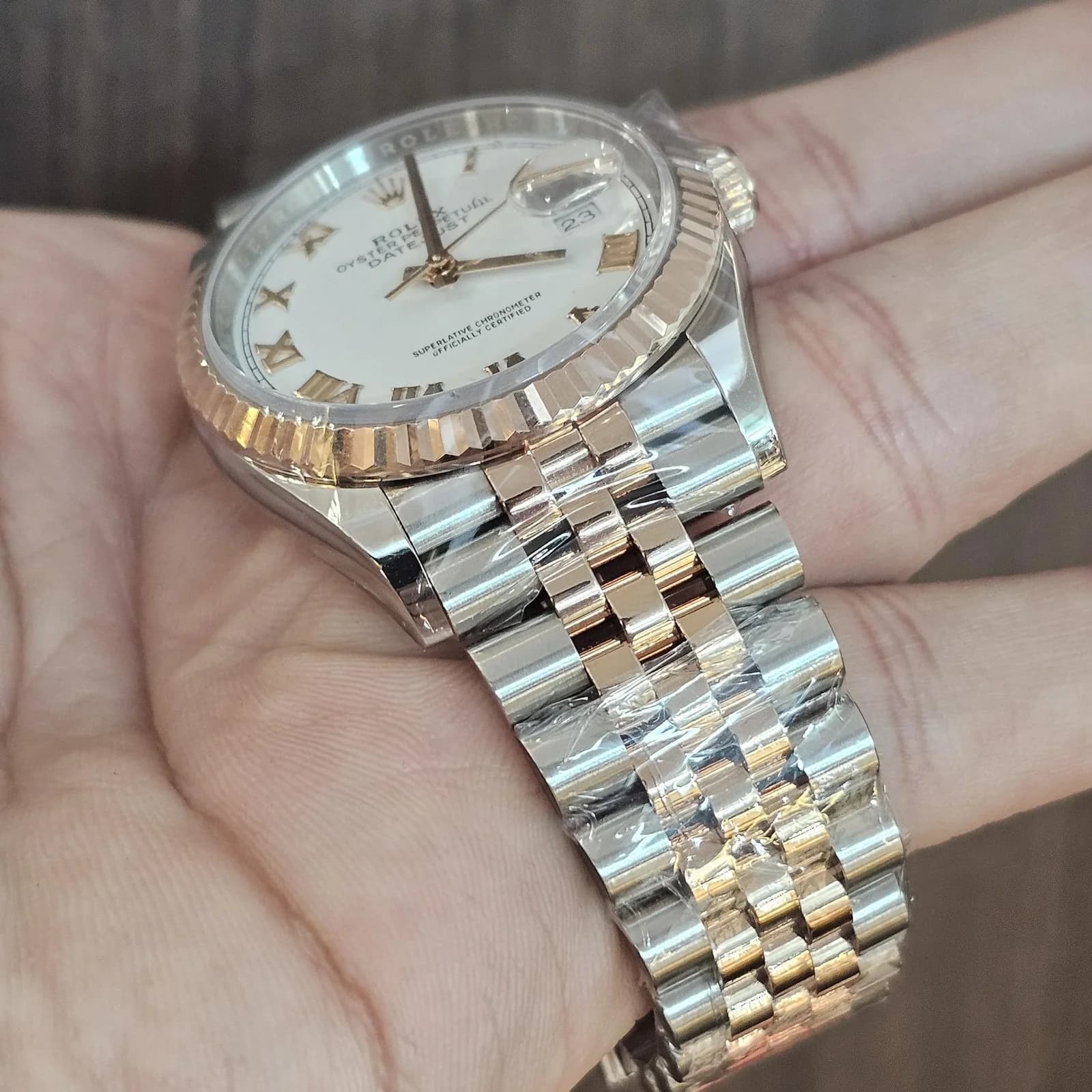 Thumb Datejust 36 Stainless Steel / Everose / Fluted / White Roman / Jubilee