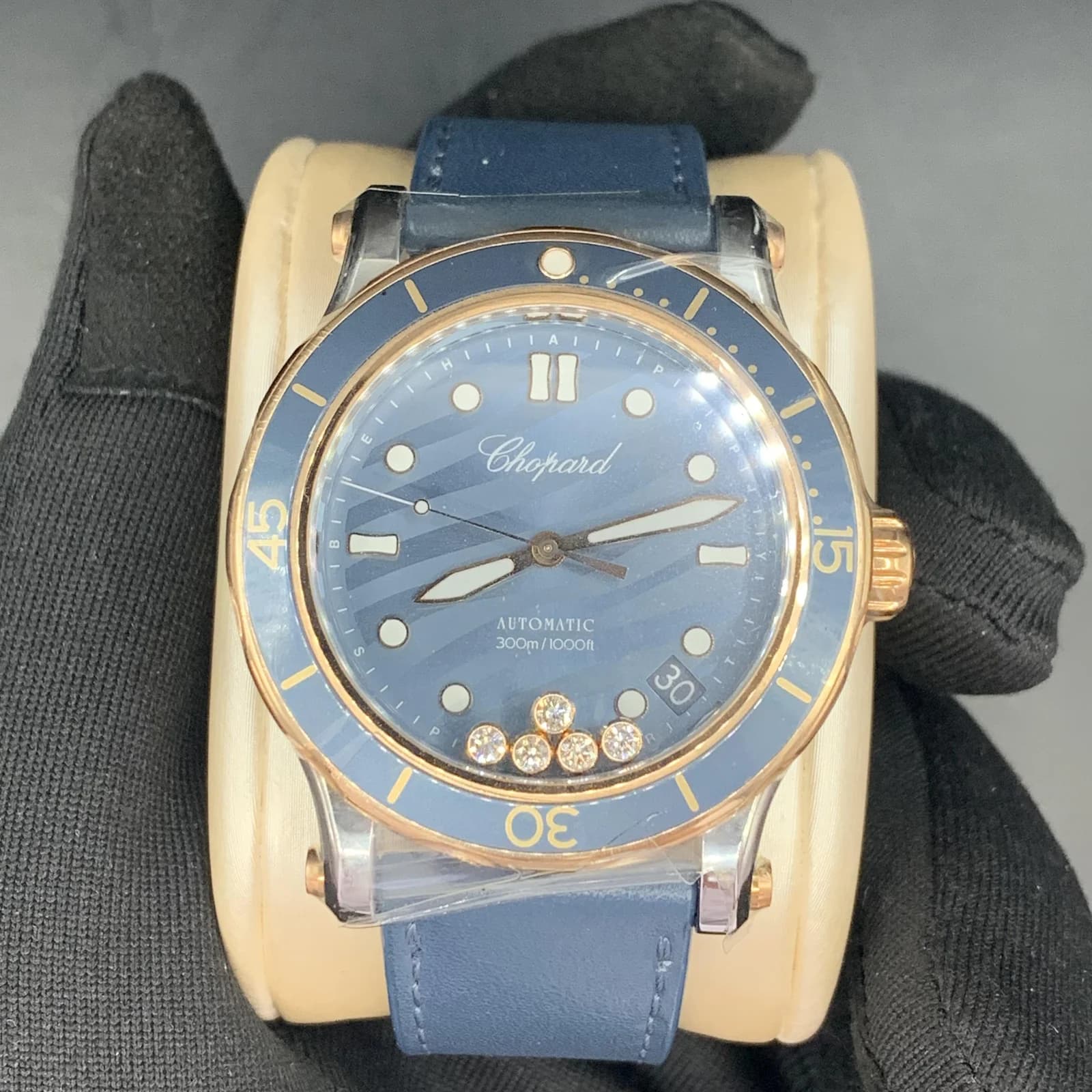 Thumb Happy Sport Ocean Ethical 18K Rose Gold & Steel Blue Grey Dial