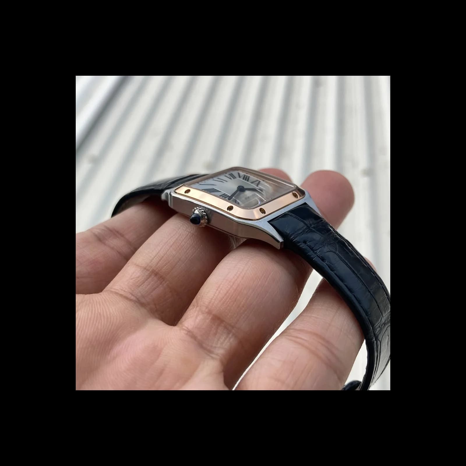 Thumb Santos Dumont 38 Silver Steel Rose Gold / Alligator Strap Black