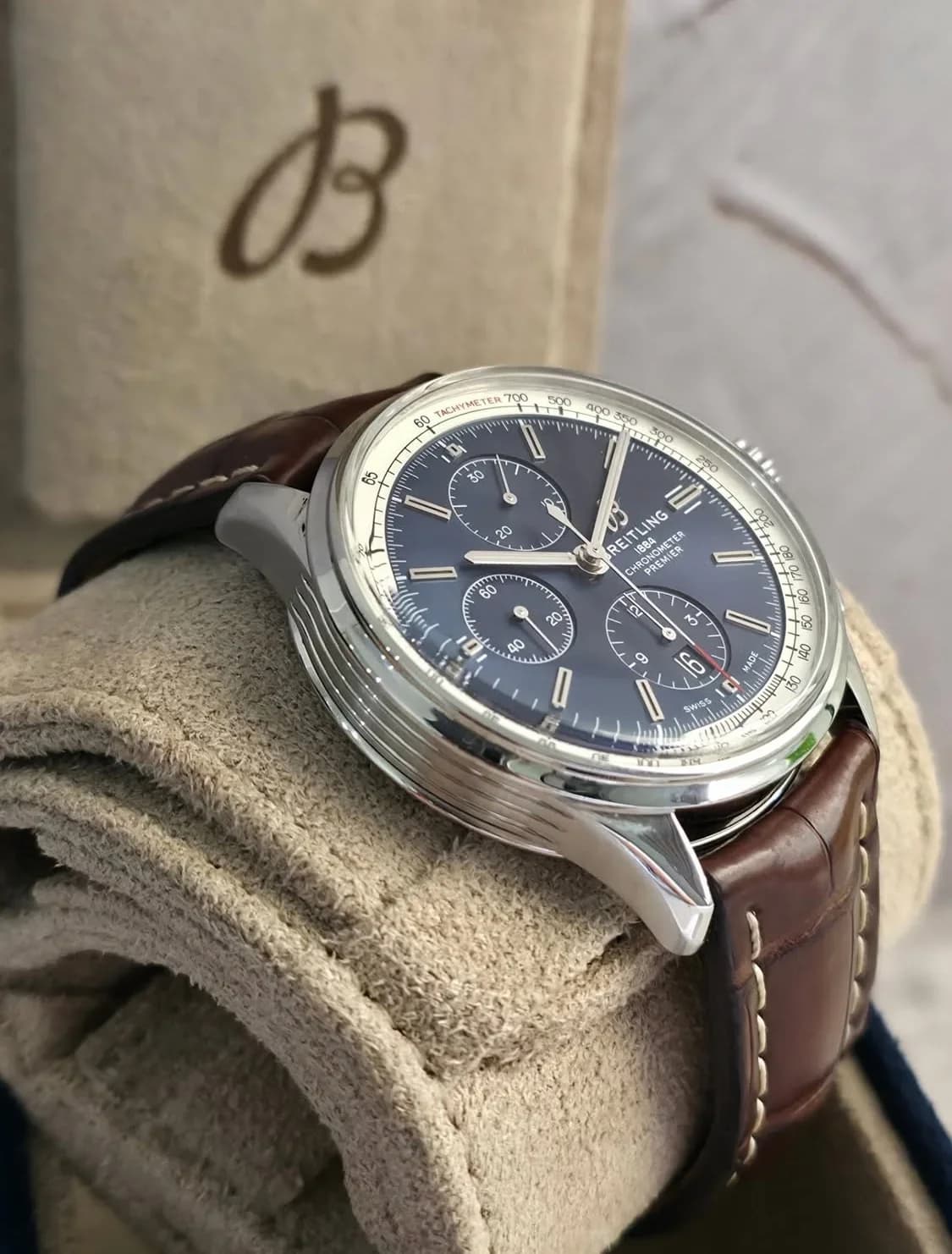 Thumb Premier Chronograph 42 Stainless Steel / Blue / Croco Brown / Folding