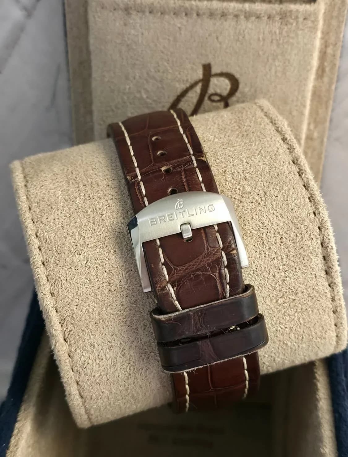 Thumb Premier Chronograph 42 Stainless Steel / Blue / Croco Brown / Folding