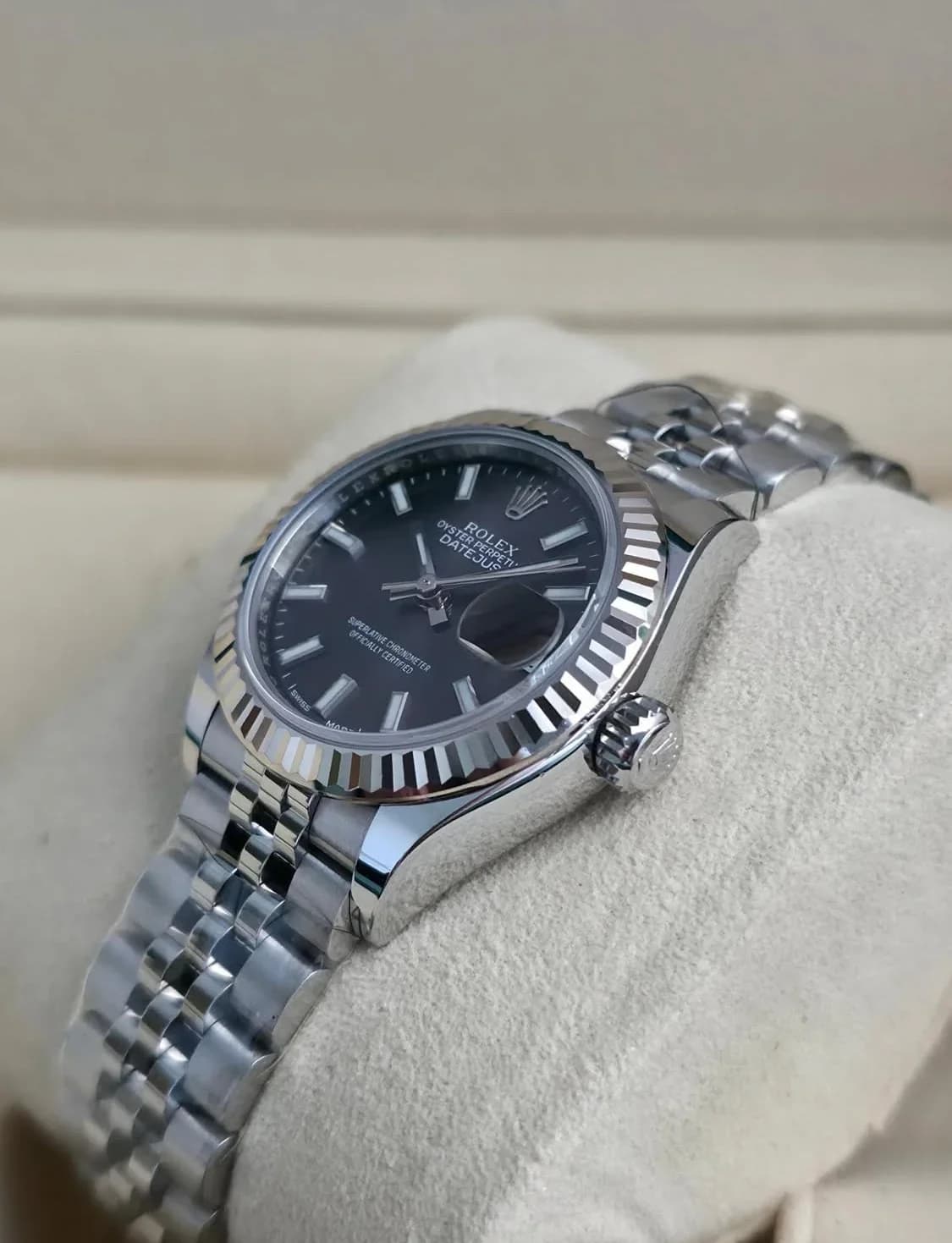 Thumb Lady-Datejust 28 Stainless Steel Fluted / Grey / Jubilee