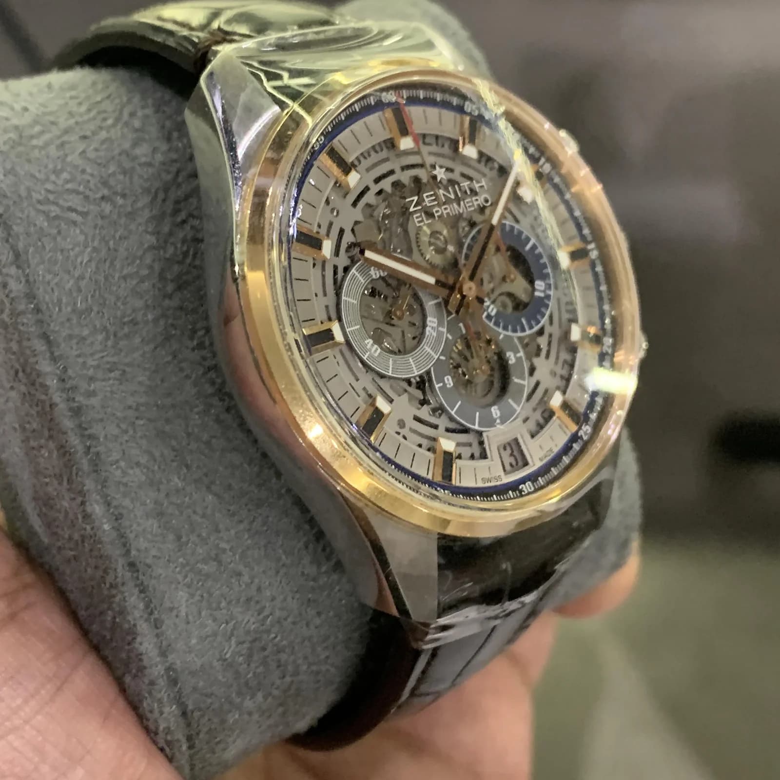 Thumb El Primero Chronomaster Full Open 42 Stainless Steel / Rose Gold / Strap / Alligator