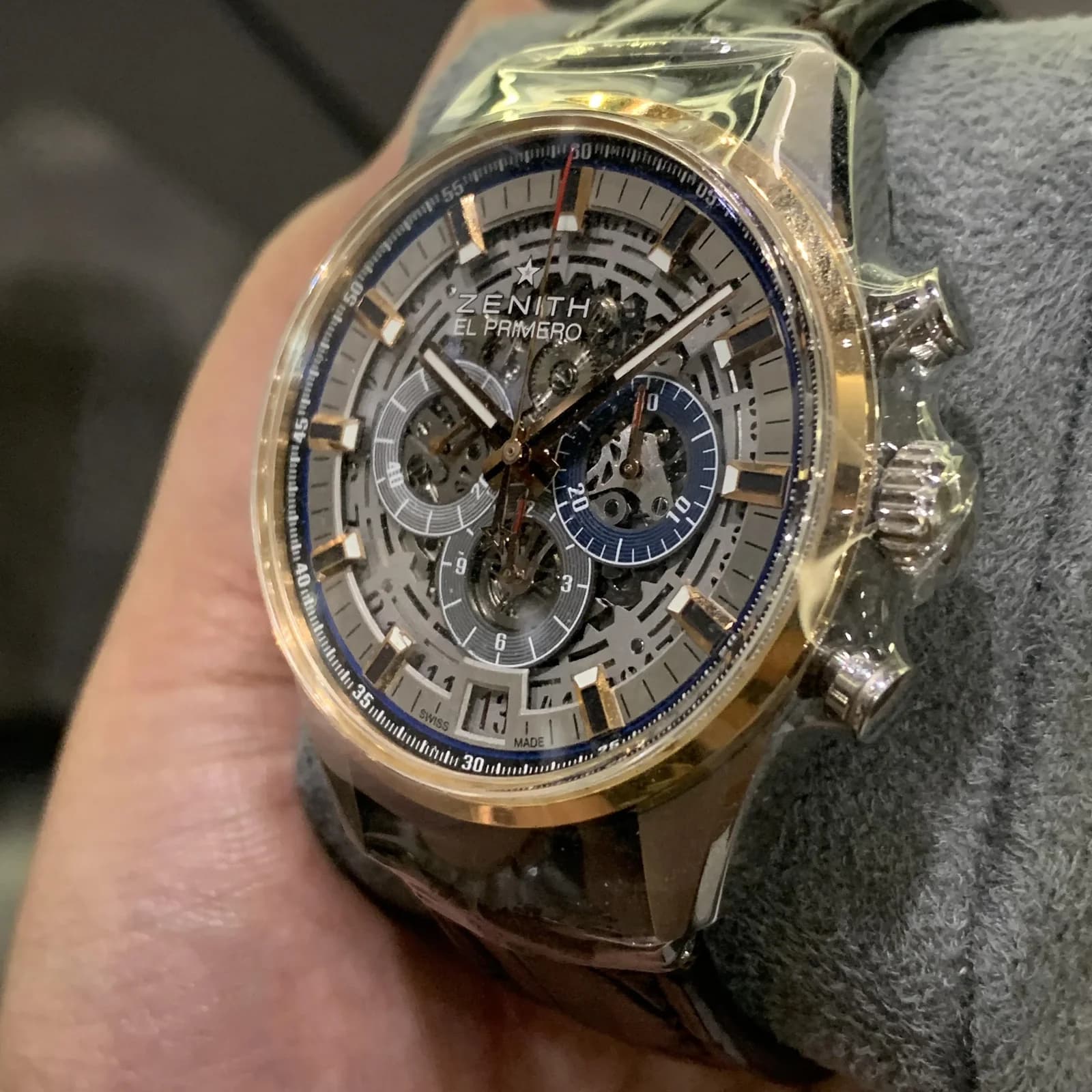 Thumb El Primero Chronomaster Full Open 42 Stainless Steel / Rose Gold / Strap / Alligator