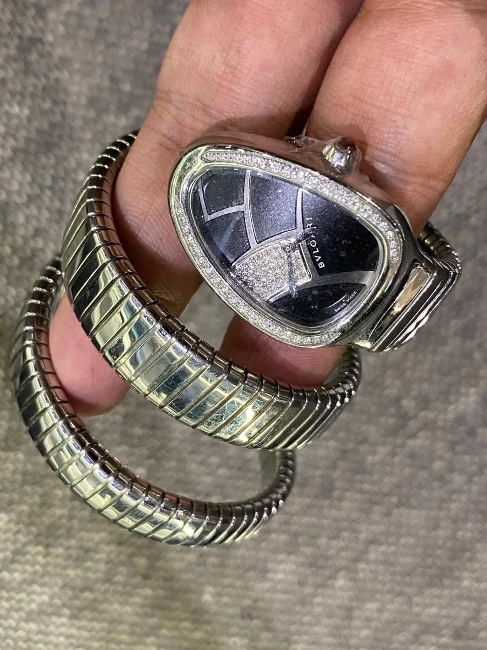 Thumb Serpenti 2 Row Stainless Steel / Black Diamond
