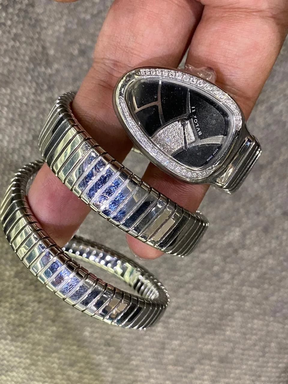 Thumb Serpenti 2 Row Stainless Steel / Black Diamond
