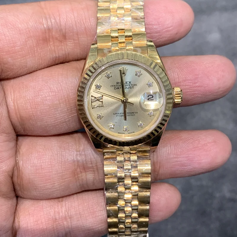 Lady-Datejust 28 Yellow Gold Fluted / Jubilee / Champagne Diamond