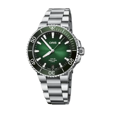 Aquis Date Calibre 400 41.5 Stainless Steel / Green / Bracelet