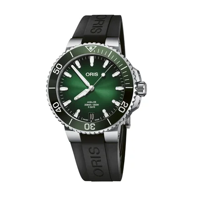 Aquis Date Calibre 400 41.5 Stainless Steel / Green / Rubber