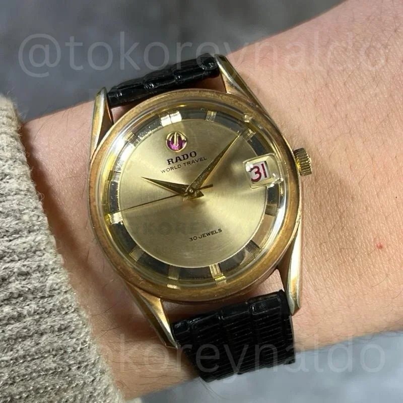 Rado World Travel Polerouter 59948 Gold-Plated Champagne Concentric Guilloché Dial
