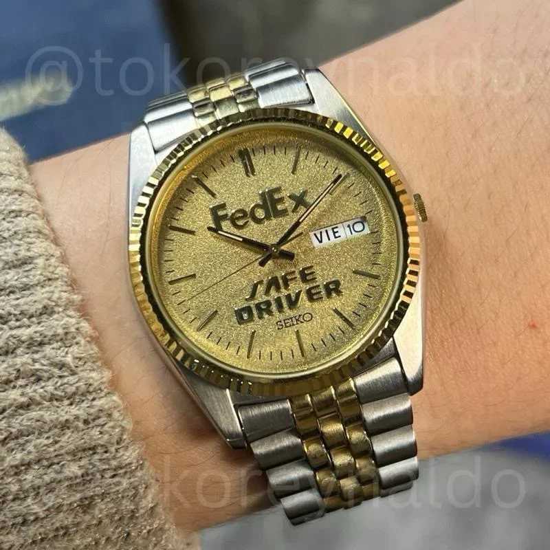 Seiko "FedEx Safe Driver" Day-Date 7N43 Two-Tone Fluted Bezel Gold Textured Dial (LX1657)