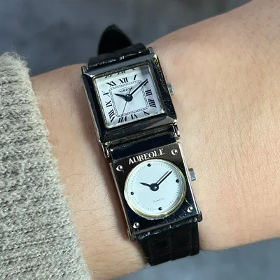 Vintage Aureole Double Face 62SW-371L Square White Dial with Roman Index