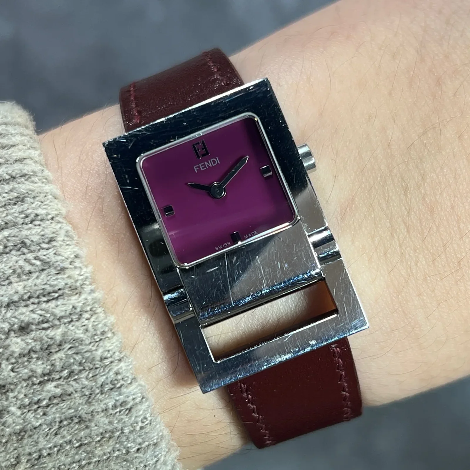 Fendi 007-5200L-100 Square Stainless Steel Purple Dial