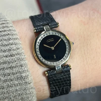 Vintage Cartier Must de Cartier Vendôme Round Vermeil 925 Black Spider Dial Ref. LX2567