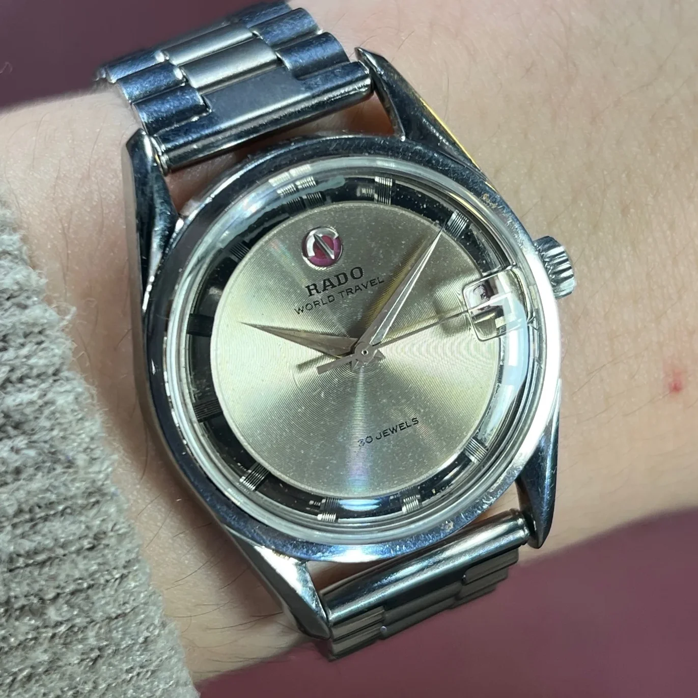 Rado World Travel Polerouter 59948 Gold-Plated Champagne Concentric Guilloché Dial
