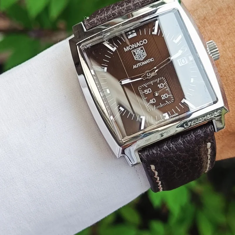 Thumb Monaco Calibre 6 Automatic Stainless Steel / Brown / Python