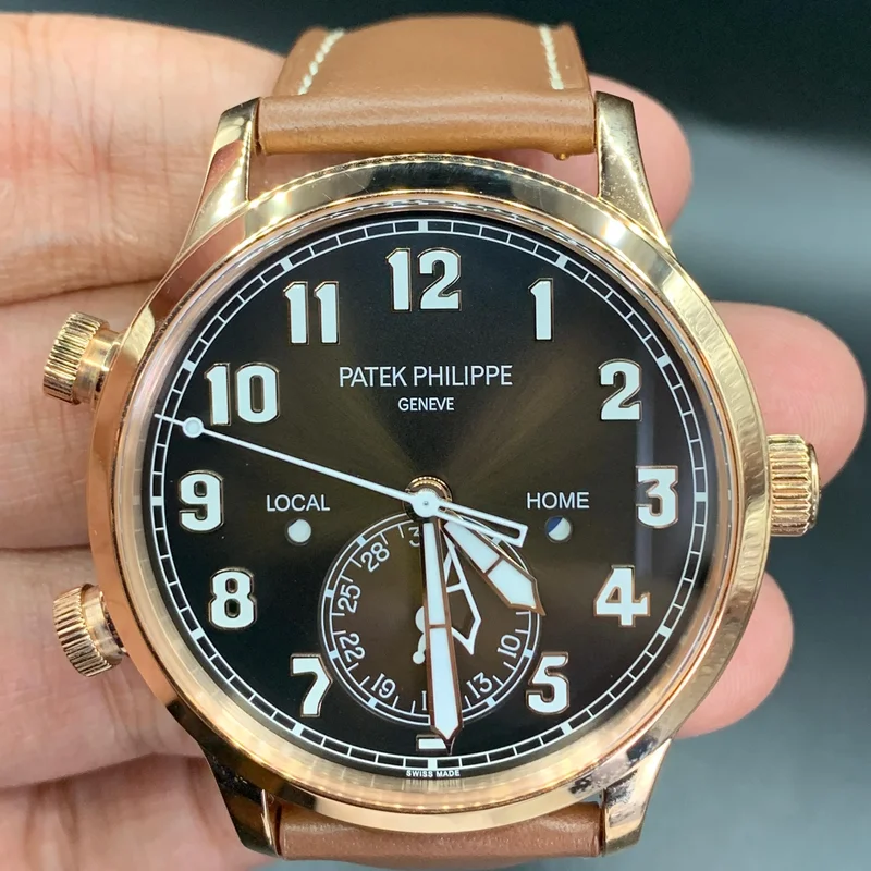 Calatrava Pilot Travel Time 5524 Rose Gold / Brown