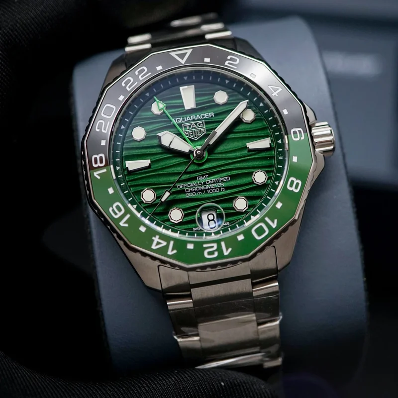 Aquaracer Professional 300 GMT Green Sunray Dial Steel Bracelet