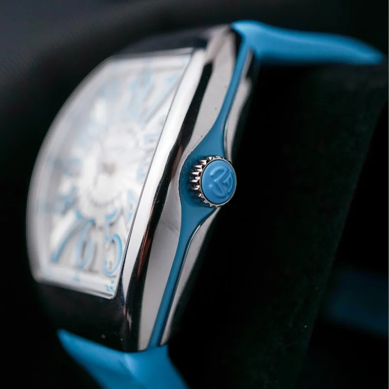 Thumb Vanguard Automatic White Dial Light Blue Rubber Strap