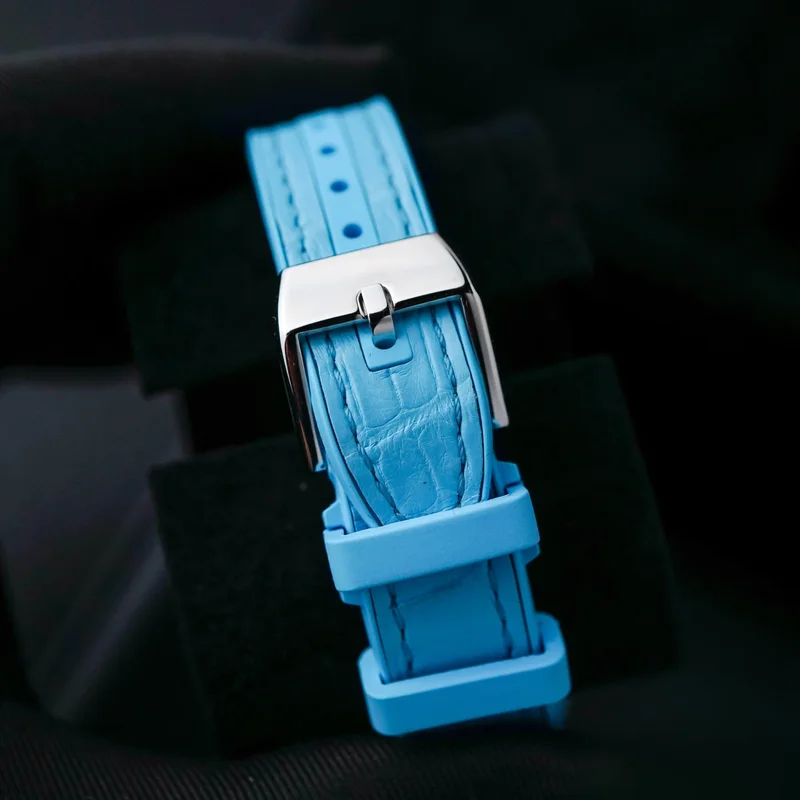 Thumb Vanguard Automatic White Dial Light Blue Rubber Strap