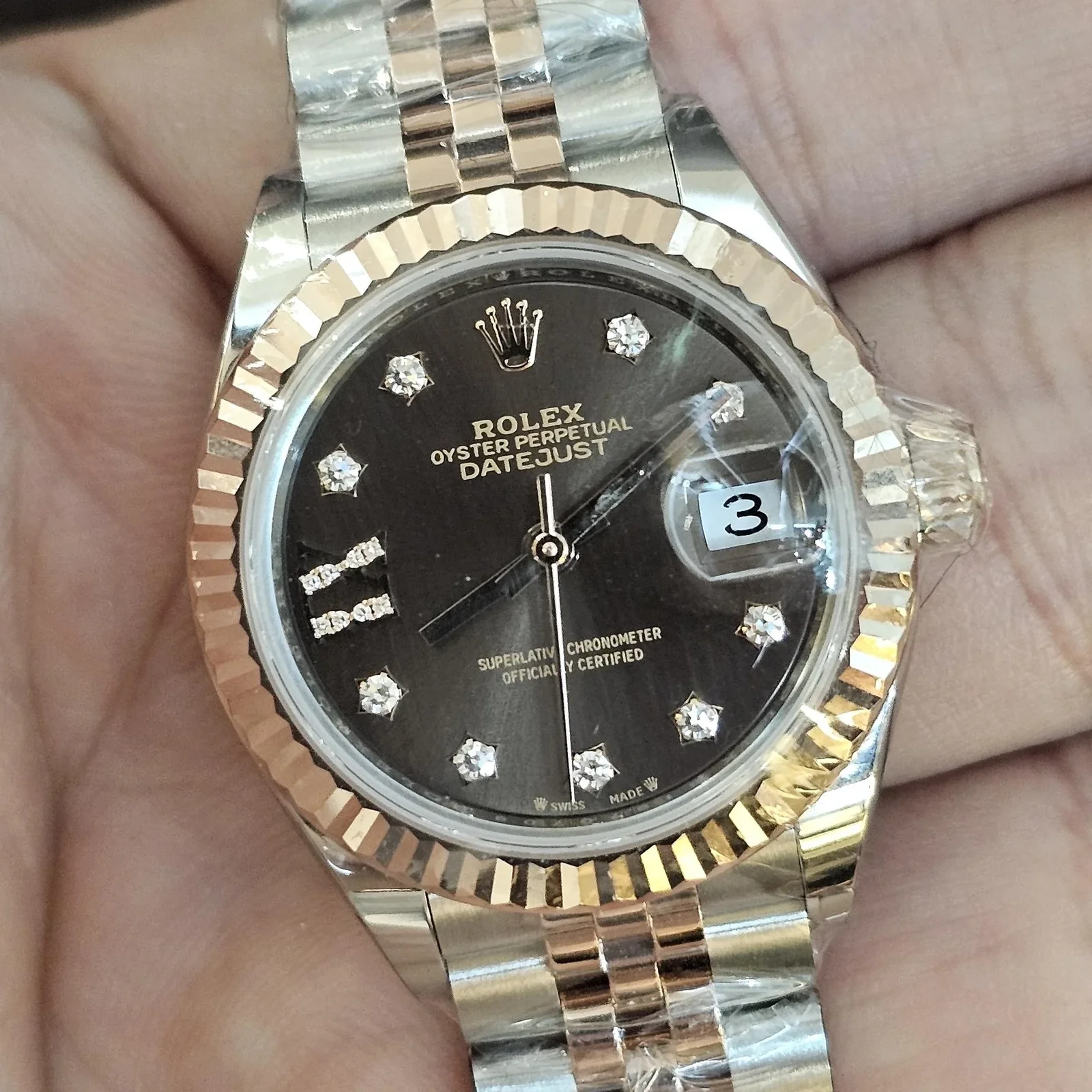 Lady-Datejust 28 Rolesor Rose Fluted / Jubilee / Chocolate Diamond