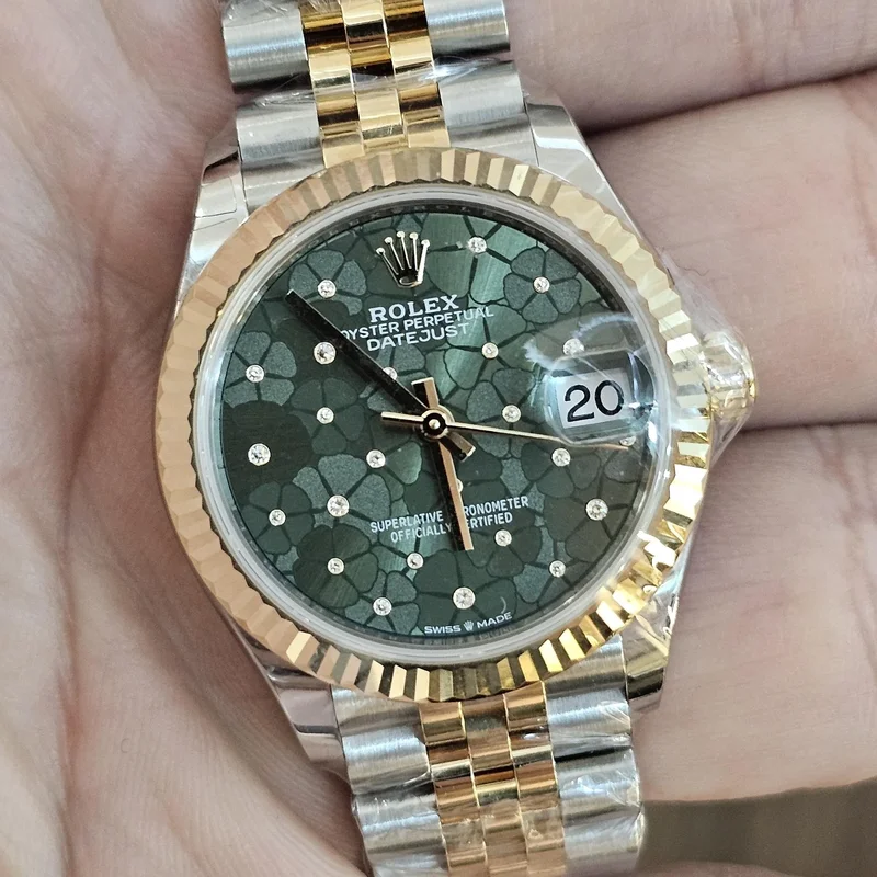 Datejust 31 Stainless Steel / Yellow Gold / Fluted / Olive - Floral / Jubilee