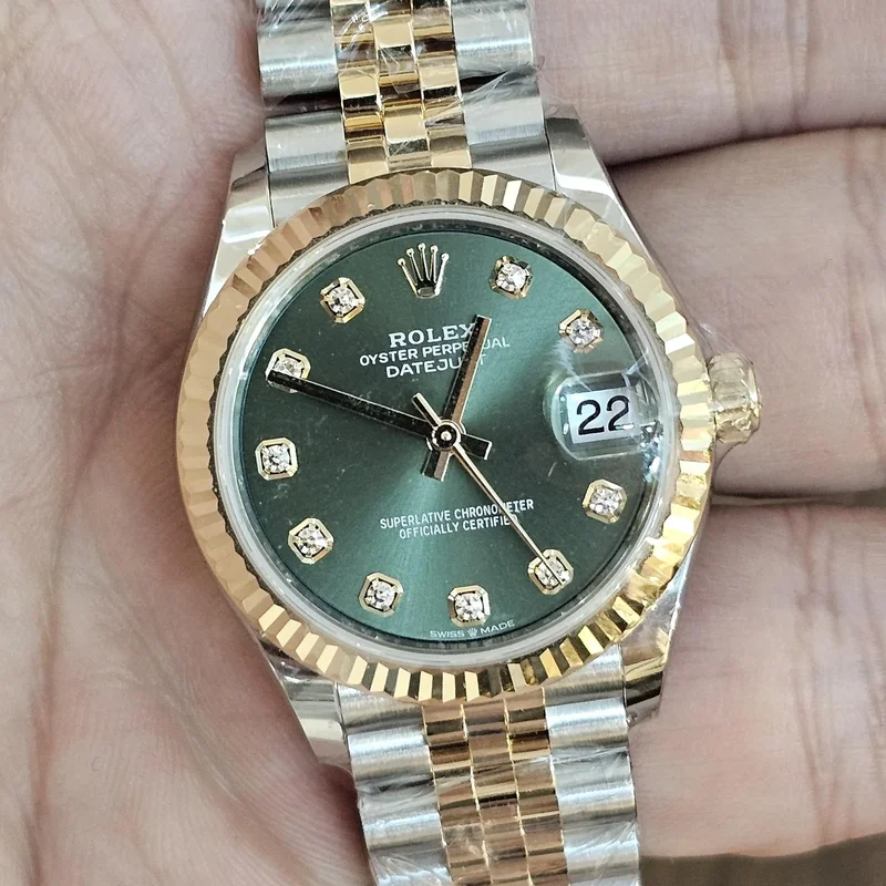 Datejust 31 Stainless Steel / Yellow Gold / Fluted / Olive - Diamond / Jubilee